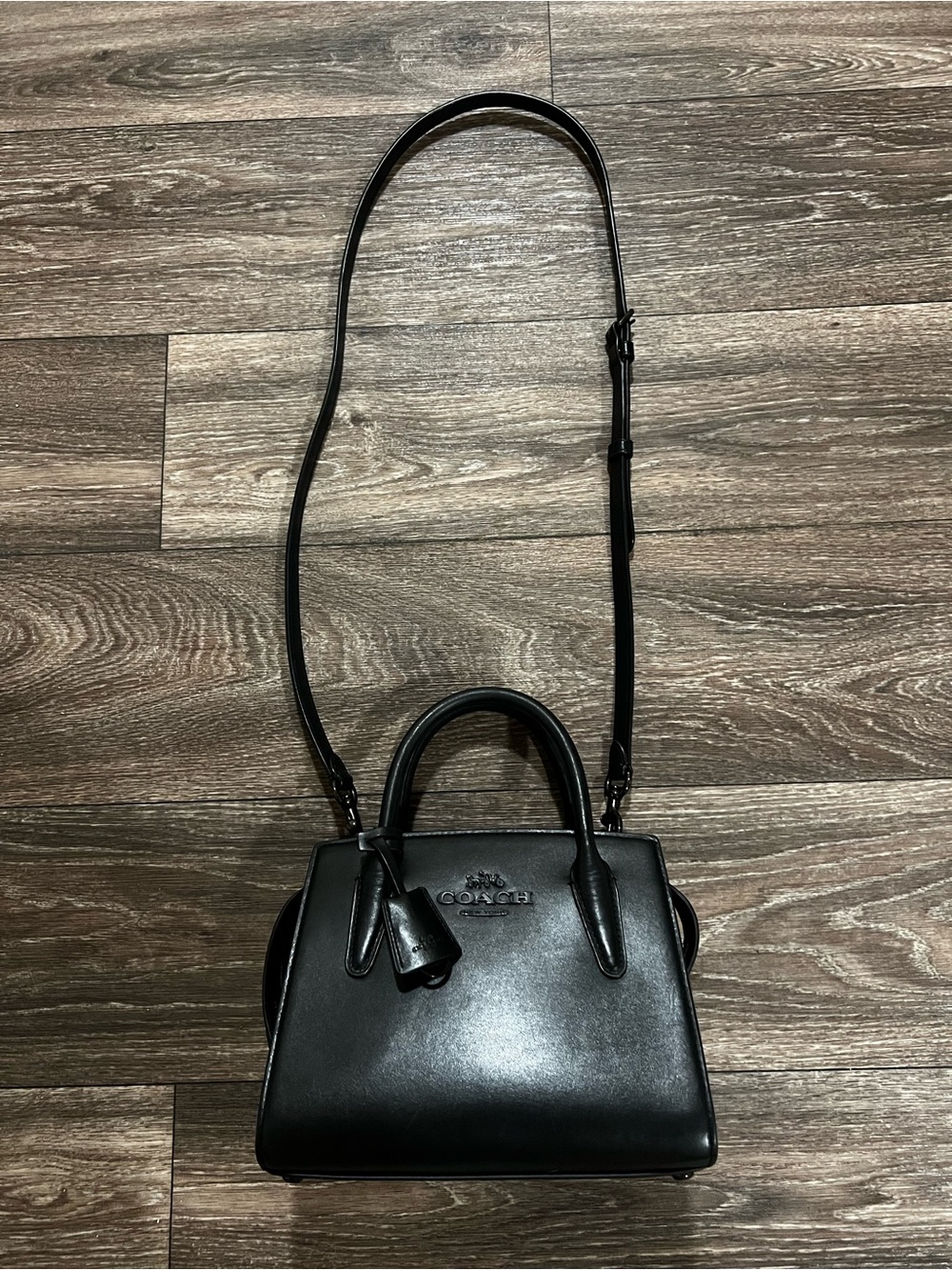 Coach Andrea Carryall Black Leather Satchel Top Handle with Crossbody Strap